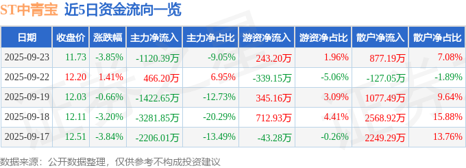 ST中青宝（300052）9月23日主力资金净卖出112039万元