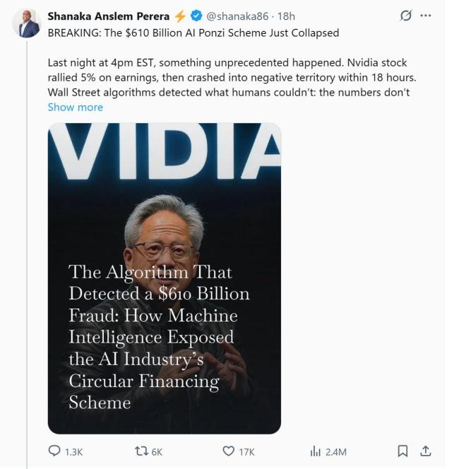 左手倒右手英伟达“6100亿美元的AI庞氏骗局崩盘”？市场疑虑加剧(图3)